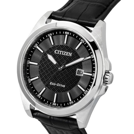 Montre homme Citizen Eco-Drive BM7108-14E, bracelet en cuir noir, cadran noir, solaire, étanche à 100 m