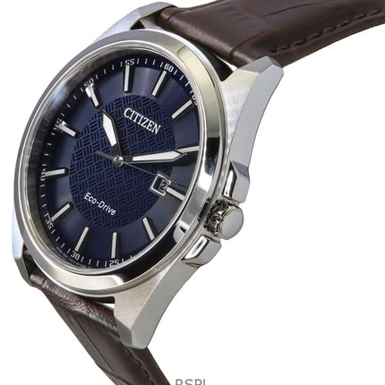 Montre homme Citizen Eco-Drive avec bracelet en cuir et cadran bleu BM7108-22L 100M