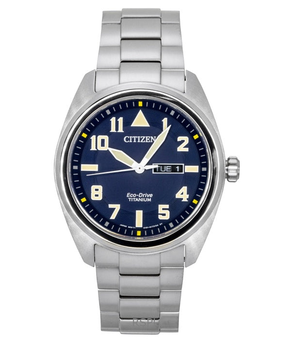 Montre homme Citizen Garrison Super Titanium, cadran bleu, Eco Drive BM8560-88L, étanche à 100 m