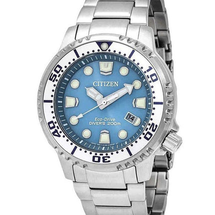 Montre pour homme Citizen Promaster Dive en acier inoxydable avec cadran bleu clair Eco-Drive Diver BN0165-55L 200M