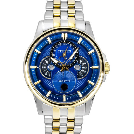 Montre homme Citizen Calendrier Phase de Lune Bicolore Acier Inoxydable Cadran Bleu Eco-Drive BU0054-52L 100M