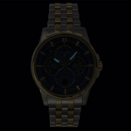 Montre homme Citizen Calendrier Phase de Lune Bicolore Acier Inoxydable Cadran Bleu Eco-Drive BU0054-52L 100M