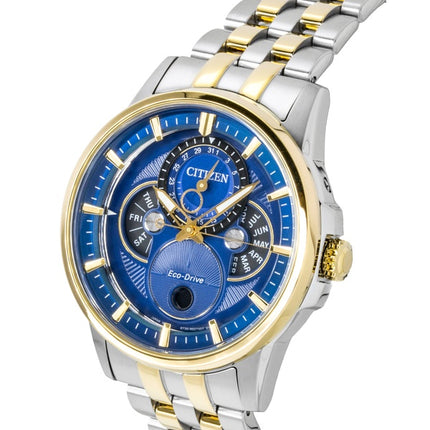 Montre homme Citizen Calendrier Phase de Lune Bicolore Acier Inoxydable Cadran Bleu Eco-Drive BU0054-52L 100M