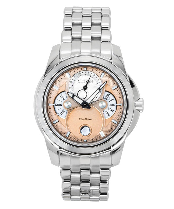 Montre homme Citizen Calendrier Phase de Lune, Cadran saumon, Acier inoxydable, Eco-Drive BU0080-52X, Étanche à 100 m