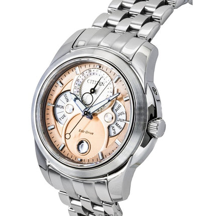 Montre homme Citizen Calendrier Phase de Lune, Cadran saumon, Acier inoxydable, Eco-Drive BU0080-52X, Étanche à 100 m