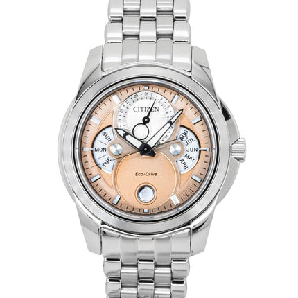 Montre homme Citizen Calendrier Phase de Lune, Cadran saumon, Acier inoxydable, Eco-Drive BU0080-52X, Étanche à 100 m