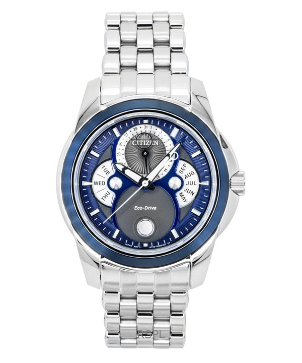 Montre homme Citizen Calendrier Phase de Lune, Acier Inoxydable, Cadran Bleu, Eco-Drive BU0088-51H, Étanche à 100 m