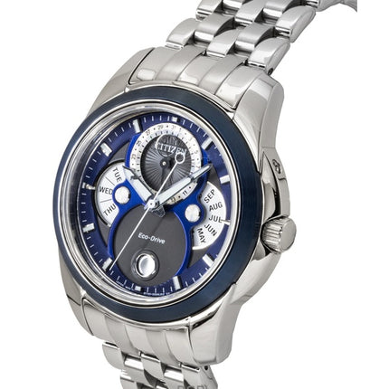 Montre homme Citizen Calendrier Phase de Lune, Acier Inoxydable, Cadran Bleu, Eco-Drive BU0088-51H, Étanche à 100 m
