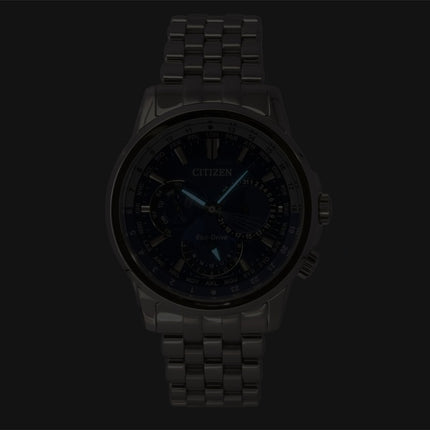 Montre homme Citizen Calendrier Heure Mondiale, boîtier en acier inoxydable, cadran bleu, Eco-Drive BU2021-51L, étanche à 100 m