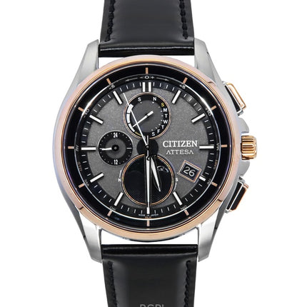 Montre homme Citizen Attesa radiocommandée, bracelet cuir, cadran gris, Eco-Drive BY1004-17X, 100 m