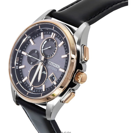Montre homme Citizen Attesa radiocommandée, bracelet cuir, cadran gris, Eco-Drive BY1004-17X, 100 m