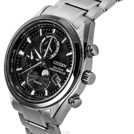 Montre pour homme Citizen Tsuki-Yomi à phases de lune radiocommandées en titane avec cadran noir Eco-Drive BY1018-80E 100 m