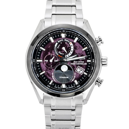 Montre homme Citizen Tsuki-Yomi à phase de lune radio-pilotée, cadran rouge, boîtier Super Titanium, Eco Drive BY1018-80X, étanche à 100 m