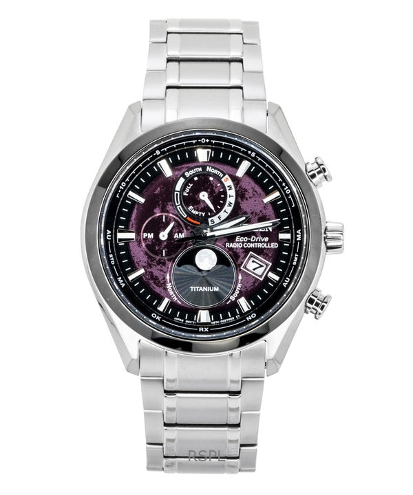 Montre homme Citizen Tsuki-Yomi à phase de lune radio-pilotée, cadran rouge, boîtier Super Titanium, Eco Drive BY1018-80X, étanche à 100 m