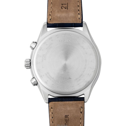 Montre homme Citizen Eco-Drive BY1030-09A, bracelet en cuir, cadran blanc, radiocommandée, étanche à 100 m