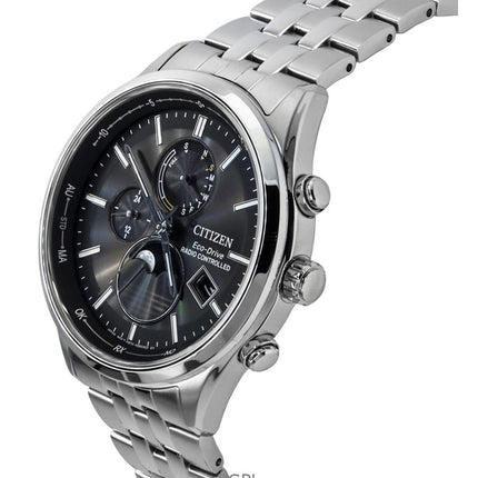 Montre homme Citizen Eco-Drive radiocommandée avec phases de lune, acier inoxydable, cadran noir, BY1030-50E, 100 m