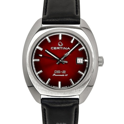 Montre de plongée automatique Certina DS-2 pour homme, bracelet en cuir, cadran rouge, C024.407.17.421.00, 200 m
