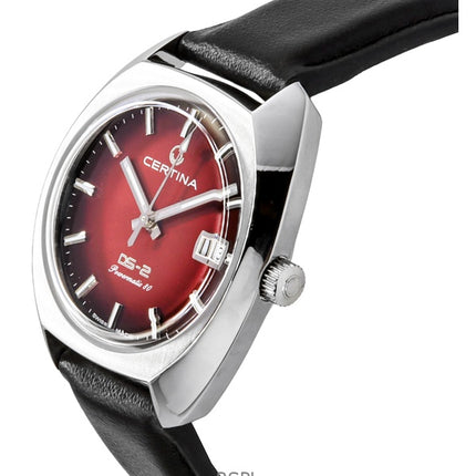 Montre de plongée automatique Certina DS-2 pour homme, bracelet en cuir, cadran rouge, C024.407.17.421.00, 200 m