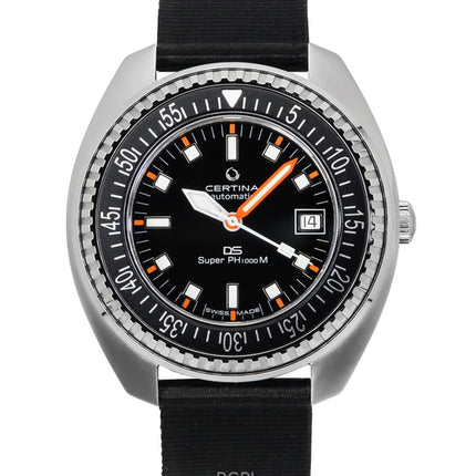 Montre de plongée automatique Certina DS Super PH1000M pour homme, bracelet synthétique, cadran noir, C024.907.18.051.00