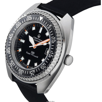 Montre de plongée automatique Certina DS Super PH1000M pour homme, bracelet synthétique, cadran noir, C024.907.18.051.00