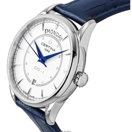 Montre homme Certina DS-1 Day-Date, bracelet cuir, cadran blanc, automatique, C029.430.16.011.00, 100 m