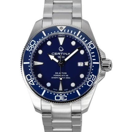 Montre Certina DS Action Diver pour homme, acier inoxydable, cadran bleu, automatique, C032.607.11.041.00, 300 m