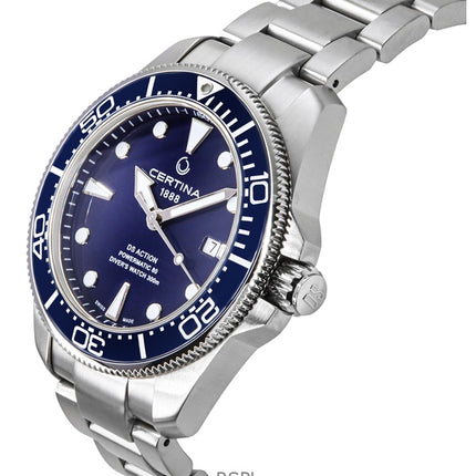 Montre Certina DS Action Diver pour homme, acier inoxydable, cadran bleu, automatique, C032.607.11.041.00, 300 m