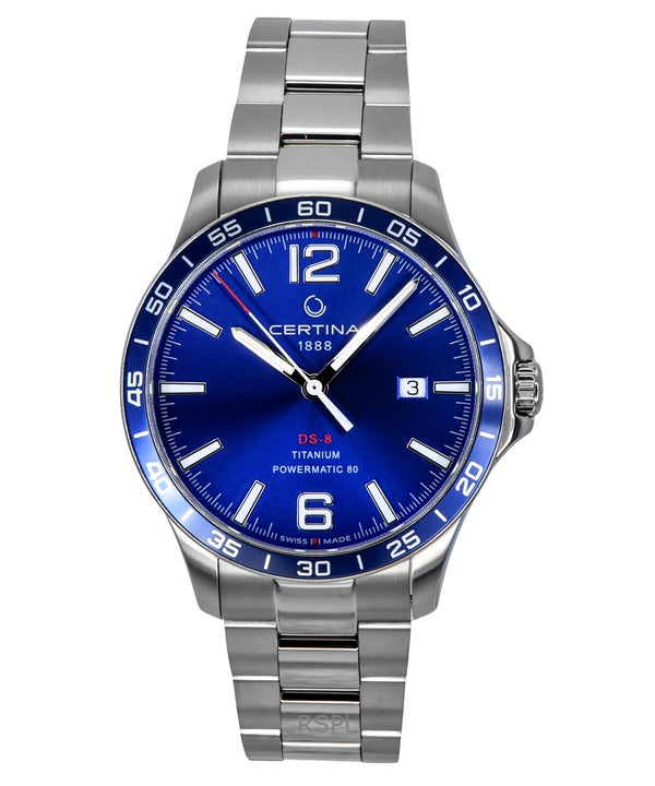 Montre homme Certina DS-8 Powermatic 80 titane, cadran bleu, automatique, C033.807.44.047.00, 100 m