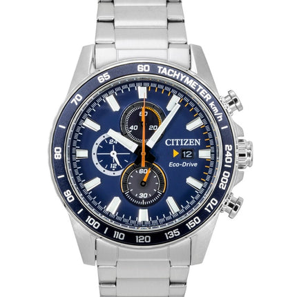 Montre homme Citizen Brycen Chronographe en acier inoxydable, cadran bleu, Eco-Drive CA0781-50L, étanche à 100 m