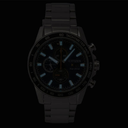 Montre homme Citizen Brycen Chronographe en acier inoxydable, cadran bleu, Eco-Drive CA0781-50L, étanche à 100 m