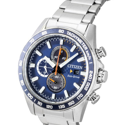 Montre homme Citizen Brycen Chronographe en acier inoxydable, cadran bleu, Eco-Drive CA0781-50L, étanche à 100 m