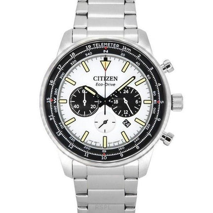 Montre pour homme Citizen Eco-Drive chronographe en acier inoxydable avec cadran blanc CA4500-91A 100M