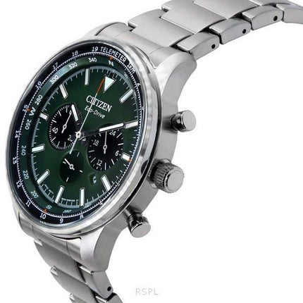 Montre pour homme Citizen Eco-Drive chronographe en acier inoxydable avec cadran vert CA4500-91X 100M
