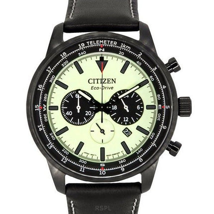 Montre pour homme Citizen Eco-Drive chronographe bracelet en cuir cadran vert entièrement lumineux CA4505-21X 100M