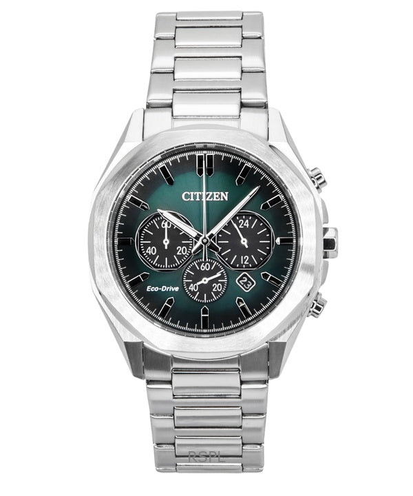 Montre homme Citizen Eco-Drive chronographe en acier inoxydable avec cadran vert CA4590-81X 100 m