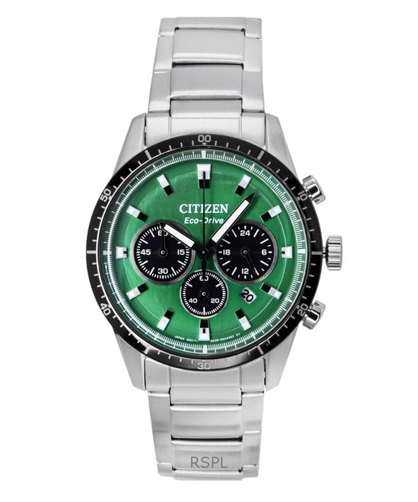 Montre homme Citizen Eco-Drive chronographe en acier inoxydable avec cadran vert CA4624-56X 100 m
