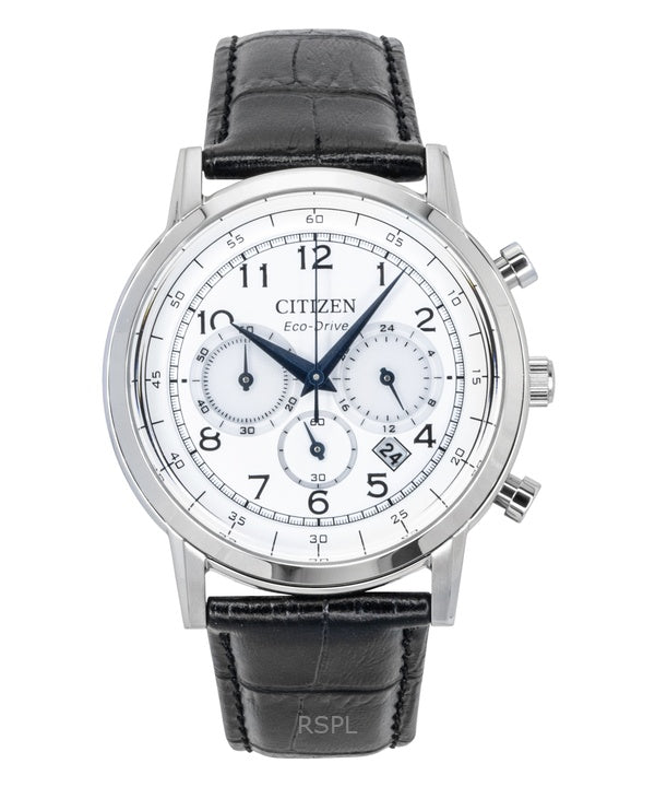 Montre homme Citizen Eco-Drive Chronographe, bracelet en cuir, cadran blanc CA4630-02A
