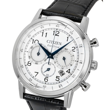 Montre homme Citizen Eco-Drive Chronographe, bracelet en cuir, cadran blanc CA4630-02A