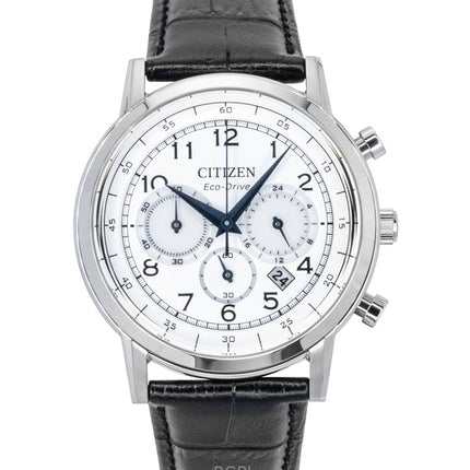 Montre homme Citizen Eco-Drive Chronographe, bracelet en cuir, cadran blanc CA4630-02A