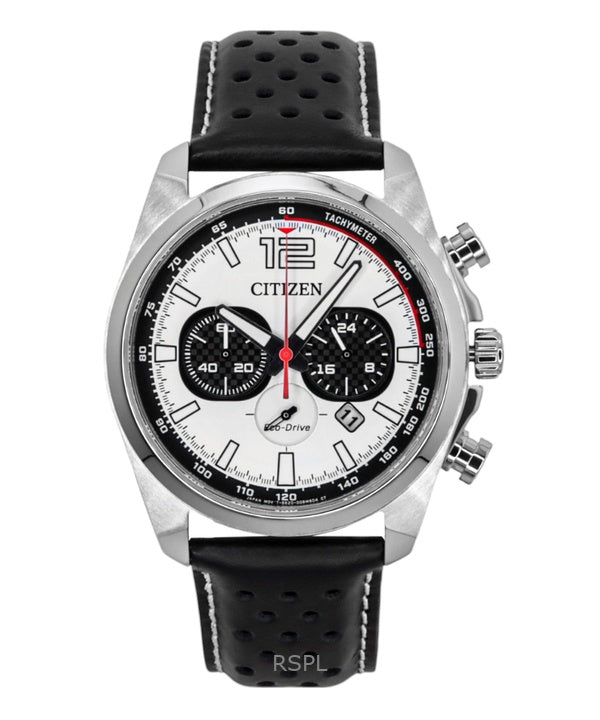 Montre homme Citizen Eco-Drive chronographe avec bracelet en cuir et cadran blanc CA4640-09A 100 m