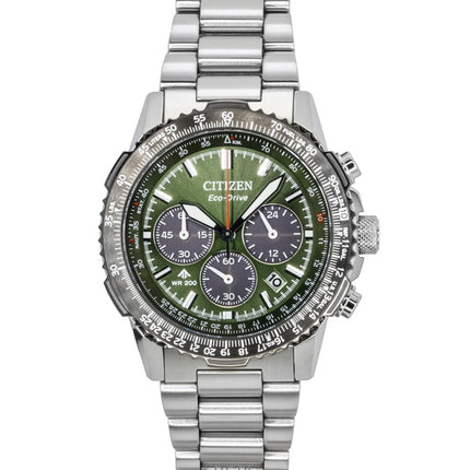 Montre de plongée Citizen Promaster Sky Chronographe en acier inoxydable avec cadran vert Eco-Drive CA4664-60W pour homme, 200 m