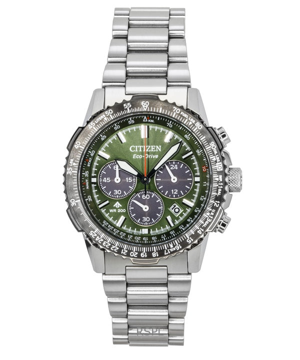 Montre de plongée Citizen Promaster Sky Chronographe en acier inoxydable avec cadran vert Eco-Drive CA4664-60W pour homme, 200 m
