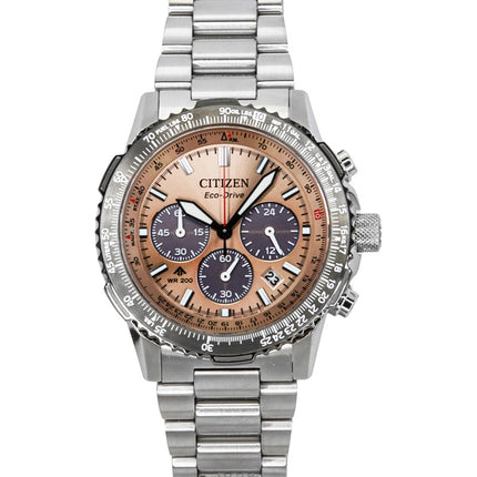 Montre de plongée Citizen Promaster Sky chronographe en acier inoxydable avec cadran marron Eco-Drive CA4664-60X pour homme, 200 m