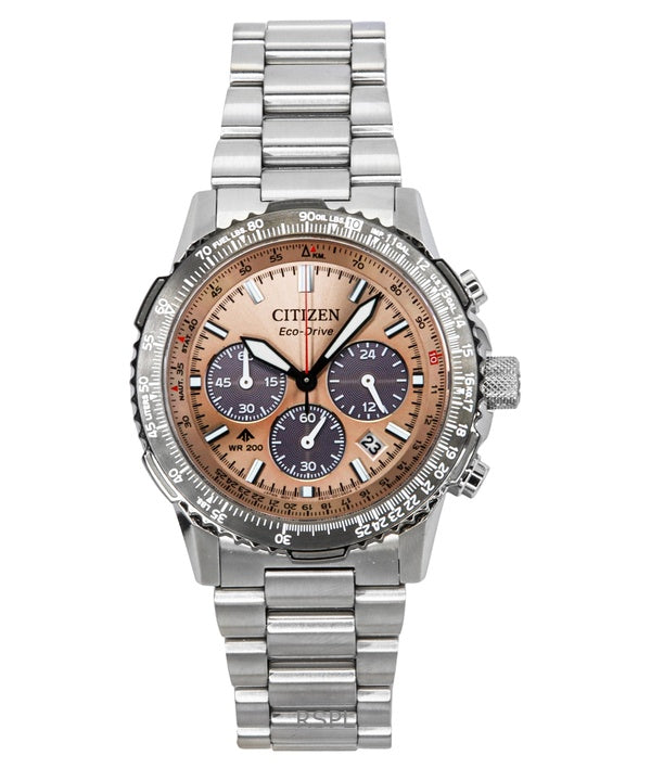 Montre de plongée Citizen Promaster Sky chronographe en acier inoxydable avec cadran marron Eco-Drive CA4664-60X pour homme, 200 m