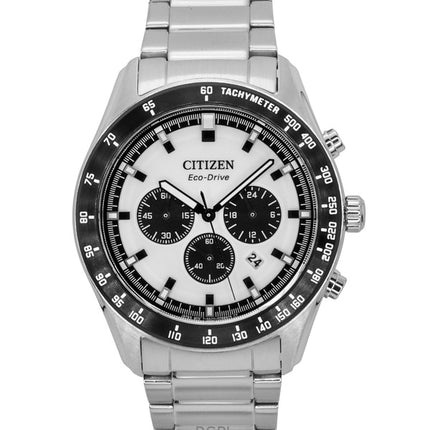 Montre homme Citizen Eco-Drive chronographe en acier inoxydable avec cadran blanc CA4674-58A 100 m