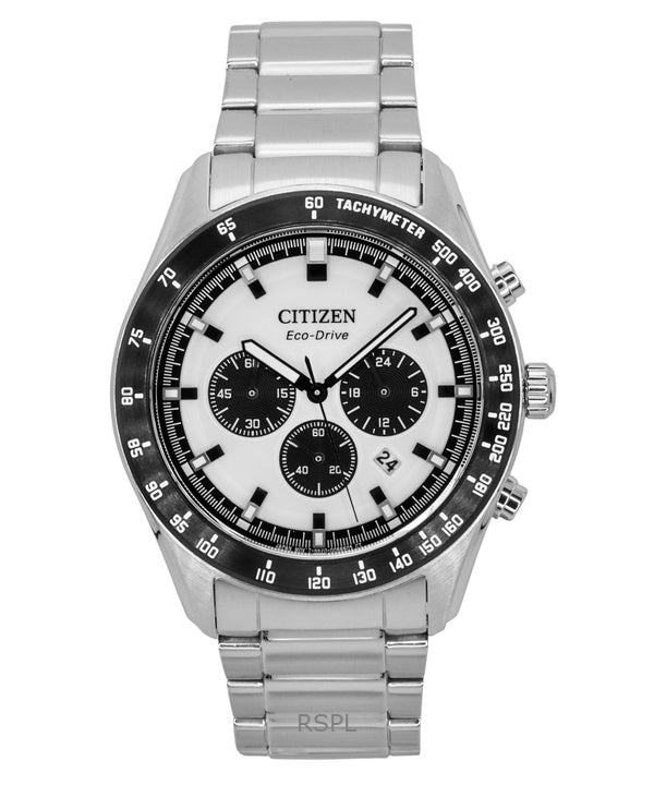 Montre homme Citizen Eco-Drive chronographe en acier inoxydable avec cadran blanc CA4674-58A 100 m