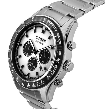 Montre homme Citizen Eco-Drive chronographe en acier inoxydable avec cadran blanc CA4674-58A 100 m