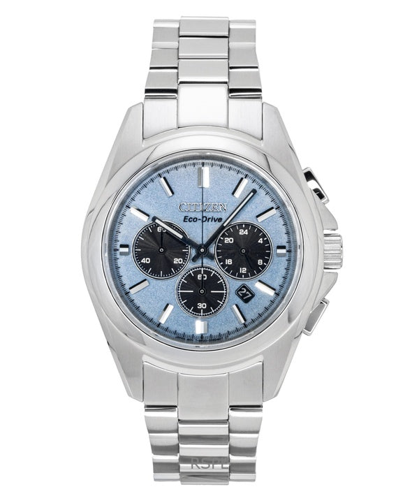 Montre homme Citizen Sport Luxury Chronograph en acier inoxydable, cadran bleu clair, Eco-Drive CA4680-55L, étanche à 100 m