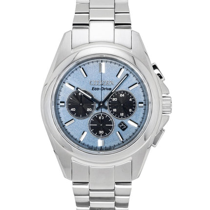 Montre homme Citizen Sport Luxury Chronograph en acier inoxydable, cadran bleu clair, Eco-Drive CA4680-55L, étanche à 100 m