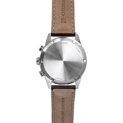 Montre homme Citizen Eco-Drive Chronographe Analogique Bracelet en Cuir Marron Cadran Blanc Solaire CA4714-04A 100M